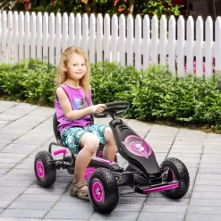 Homcom - Kart de pedales Negro/Rosa