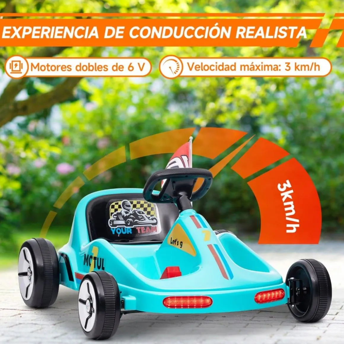 Homcom - Kart eléctrico Azul con luz y música