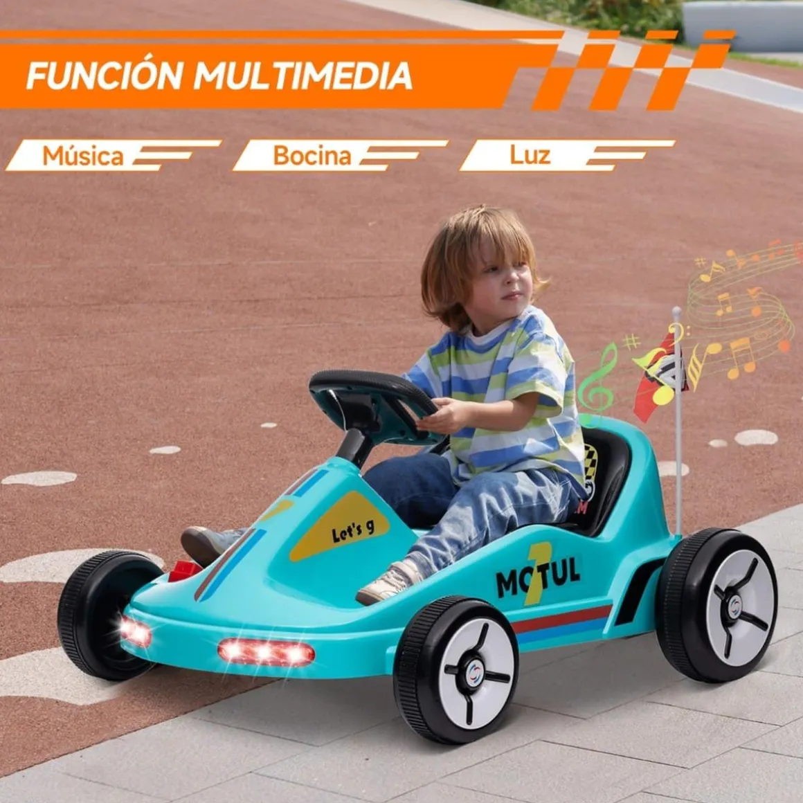 Homcom - Kart eléctrico Azul con luz y música
