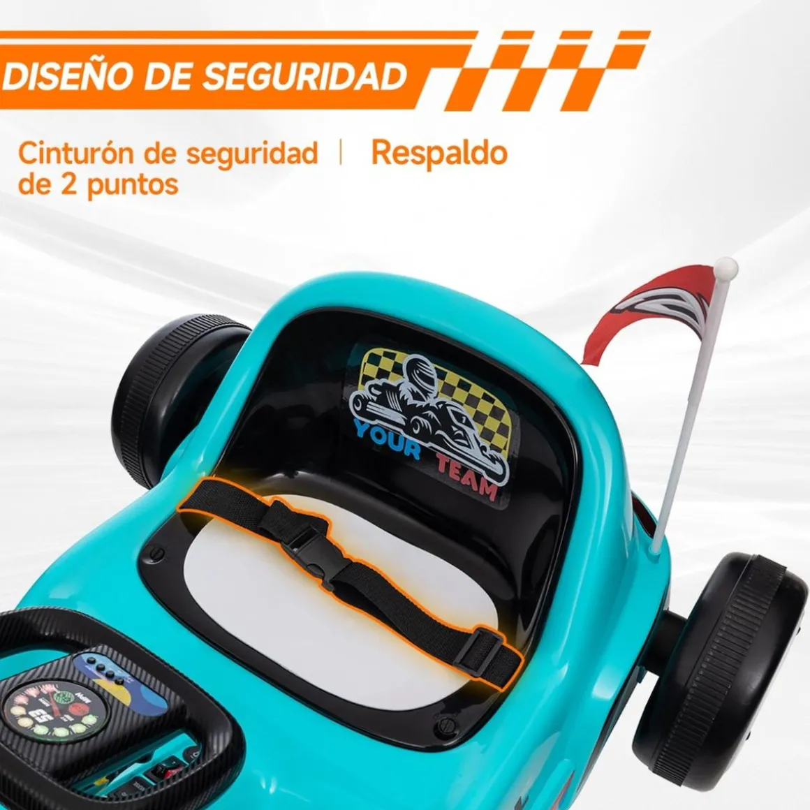 Homcom - Kart eléctrico Azul con luz y música