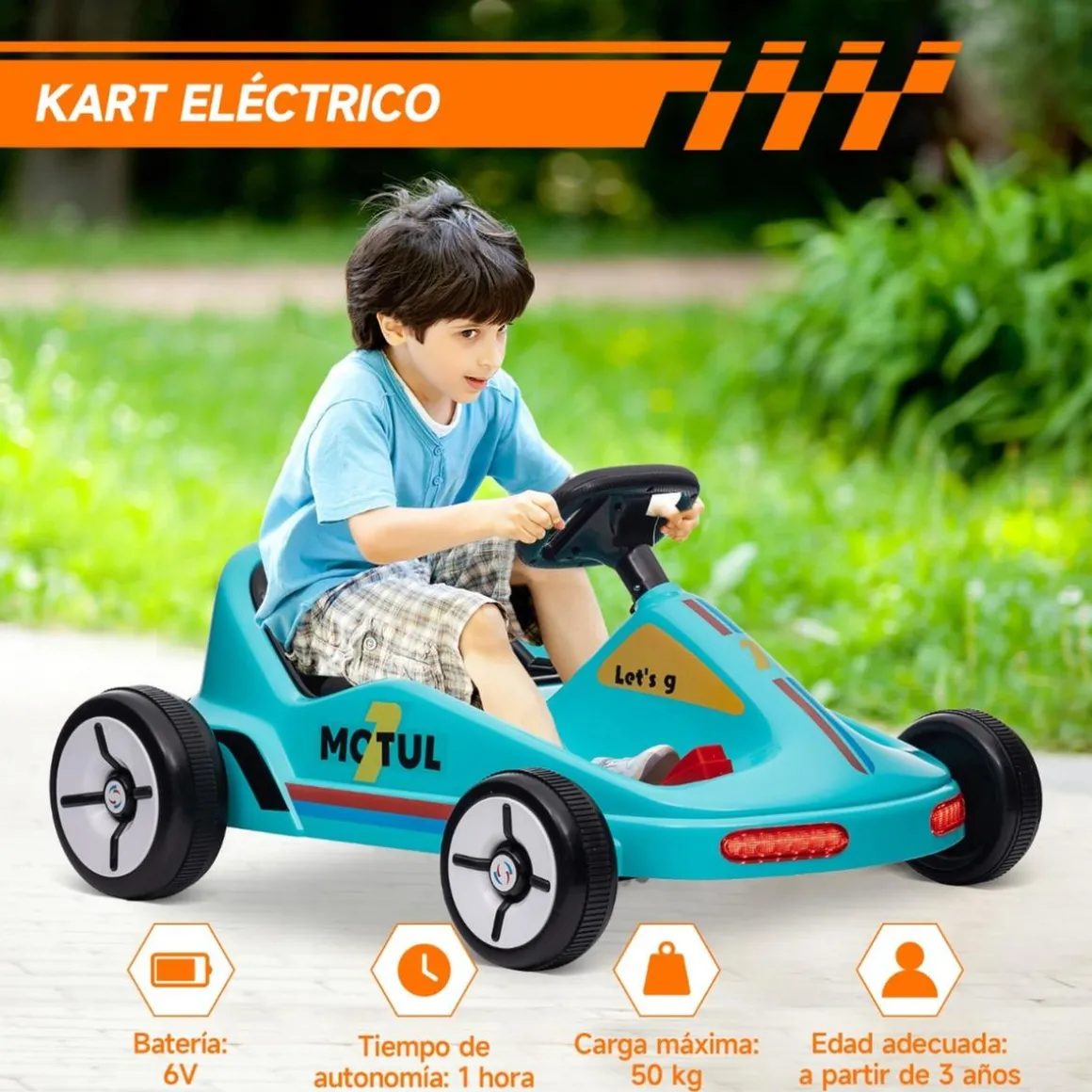 Homcom - Kart eléctrico Azul con luz y música