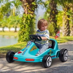 Homcom - Kart eléctrico Azul con luz y música