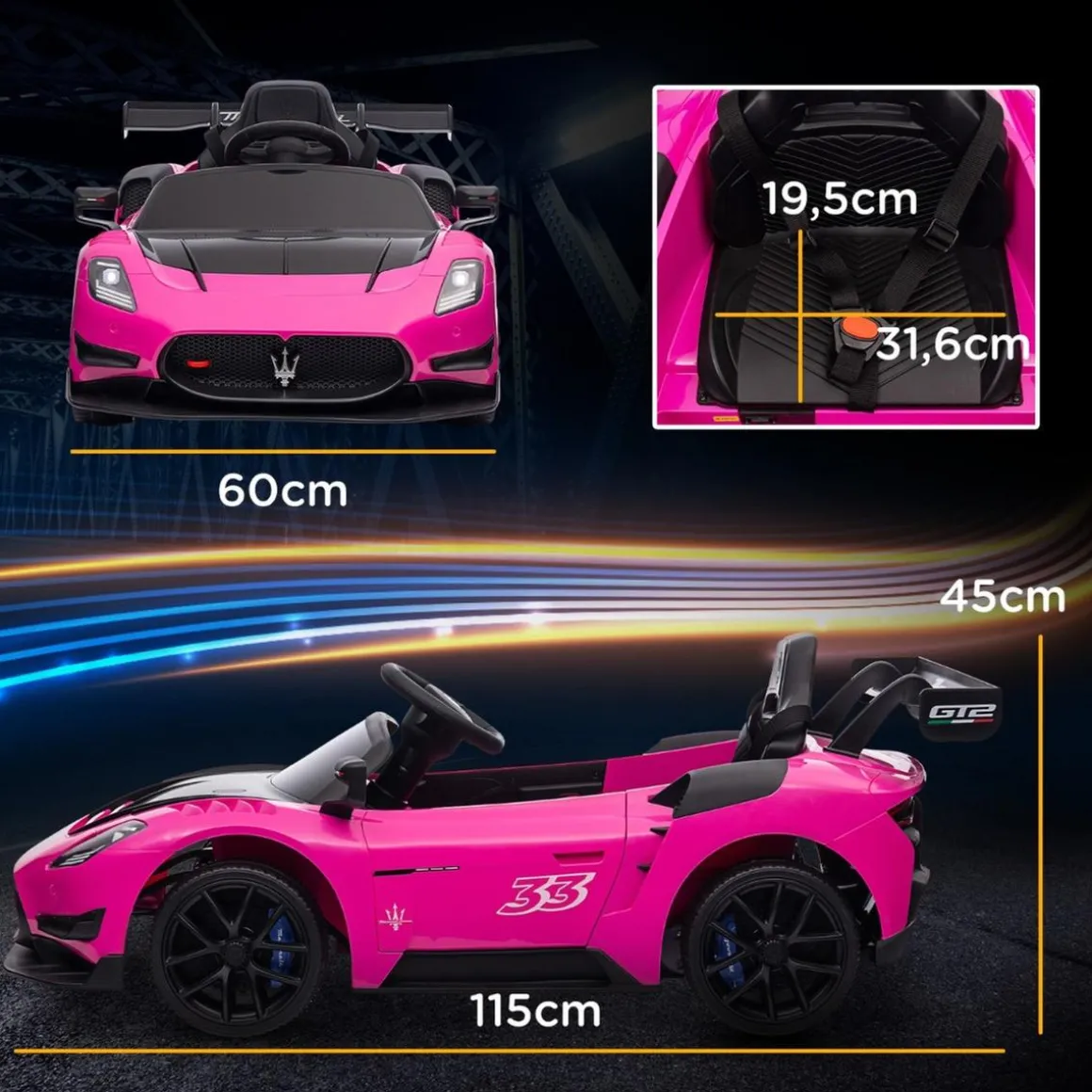 Homcom - Maserati GT2 eléctrico Rosa con mando