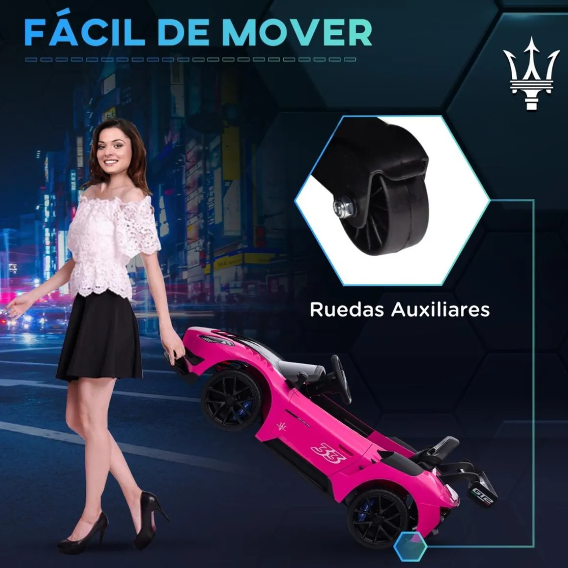 Homcom - Maserati GT2 eléctrico Rosa con mando