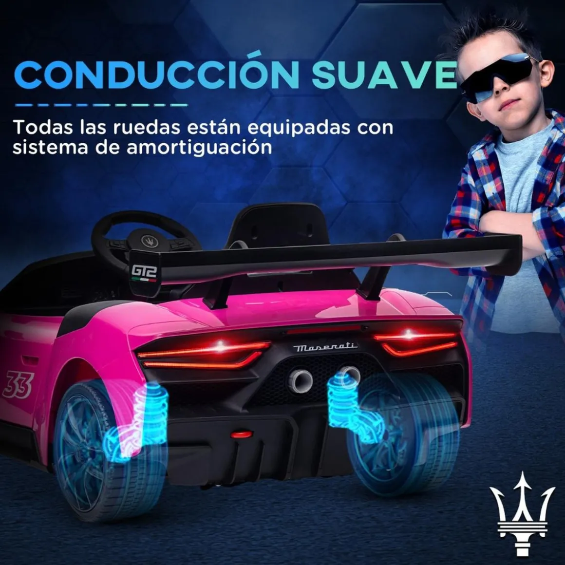 Homcom - Maserati GT2 eléctrico Rosa con mando