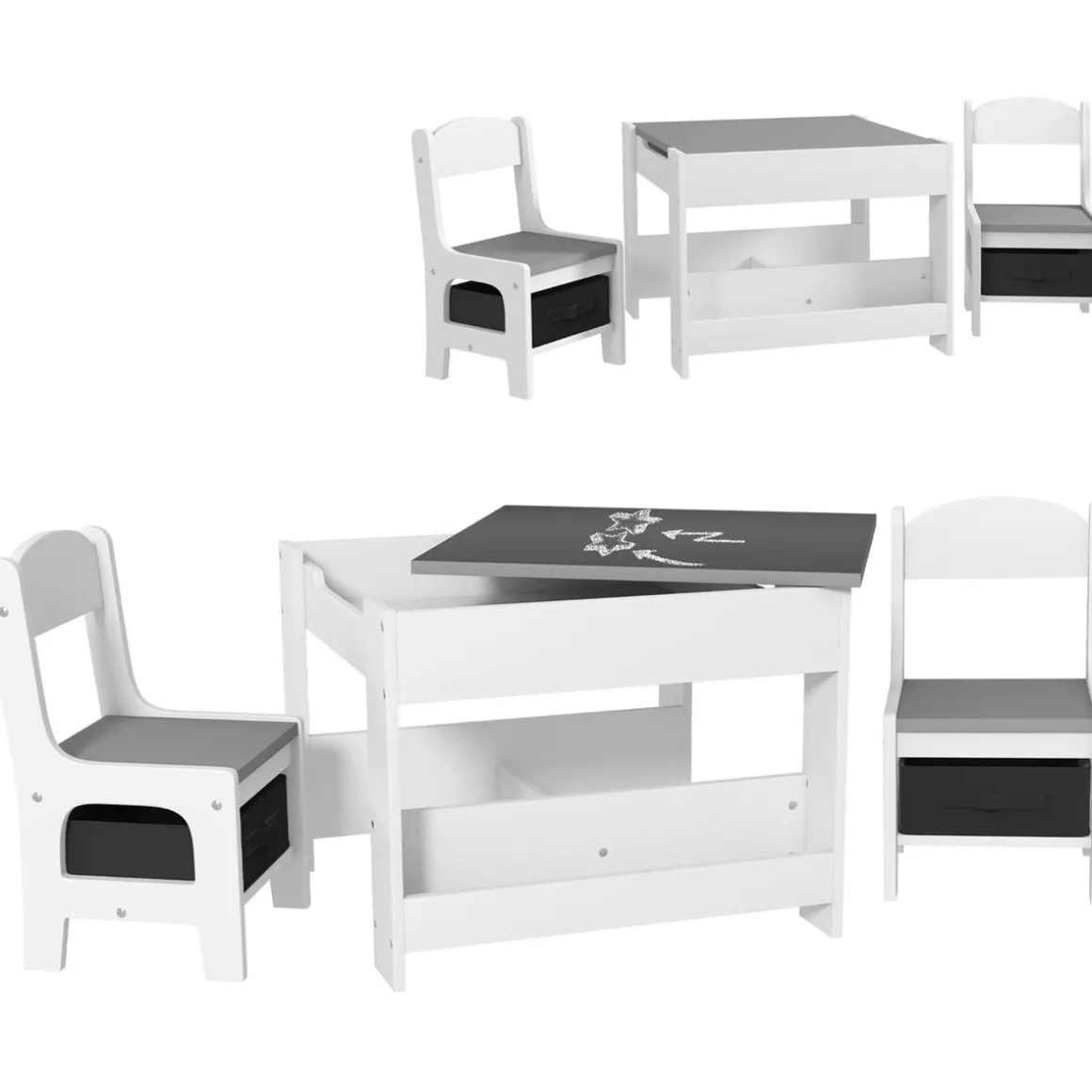 Homcom - Mesa + 2 sillas infantiles Blanco
