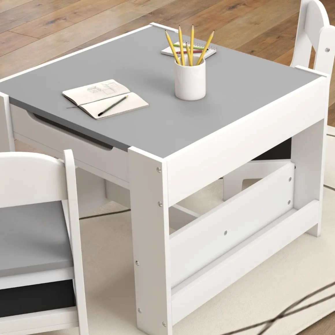 Homcom - Mesa + 2 sillas infantiles Blanco
