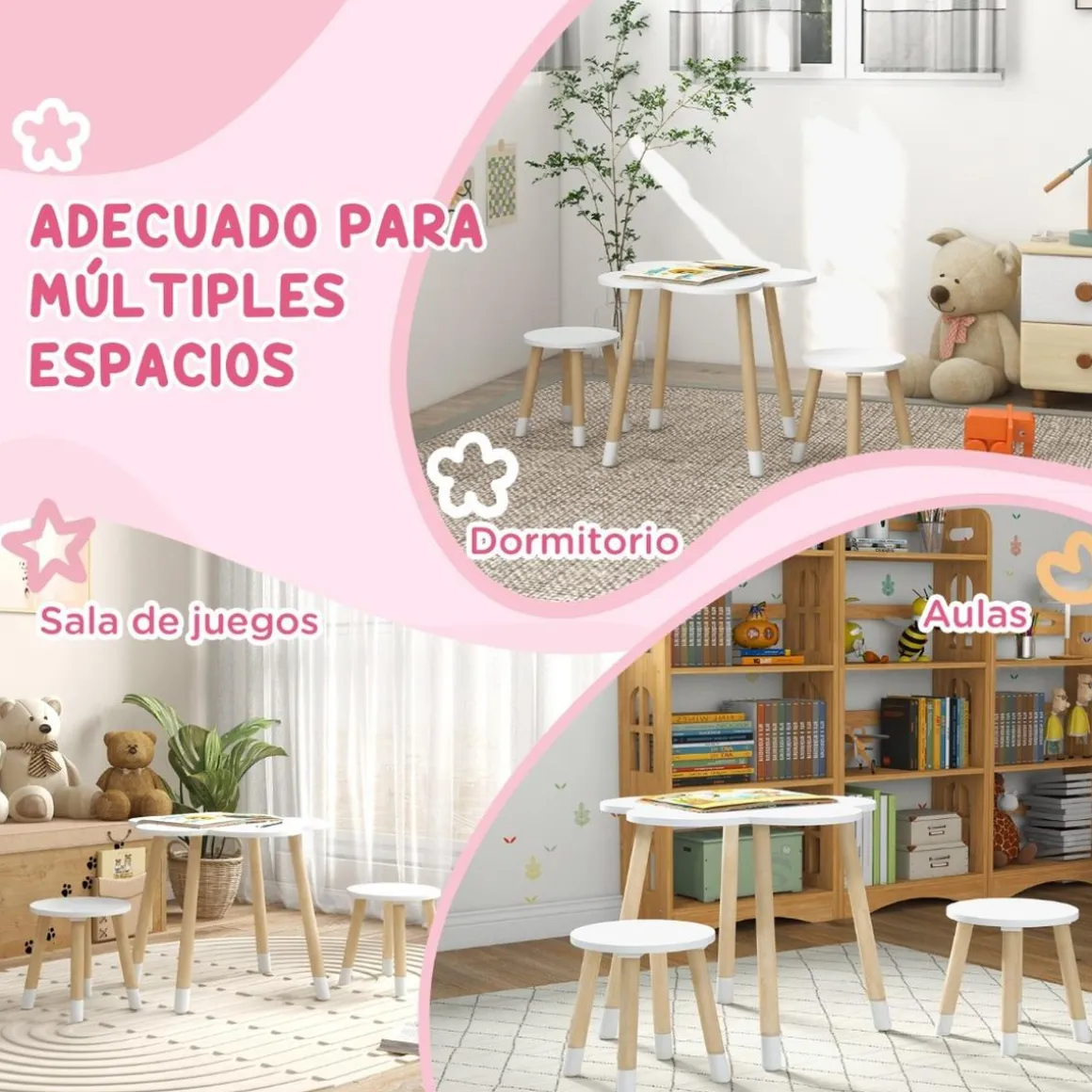 Homcom - Mesa Flor y bancos Blanco