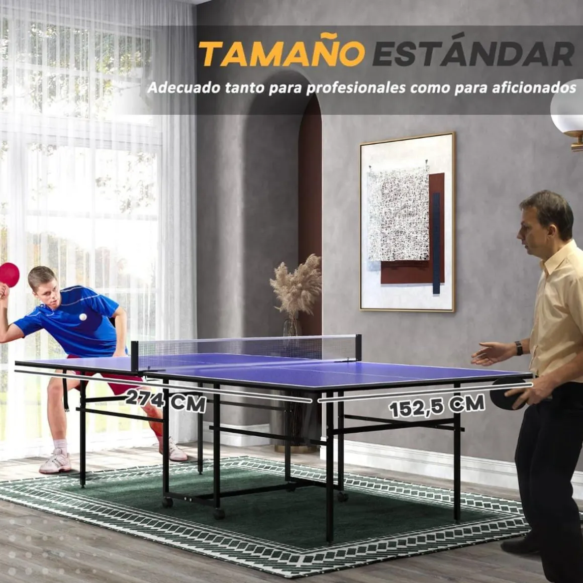 Homcom - Mesa Ping Pong plegable con 4 ruedas