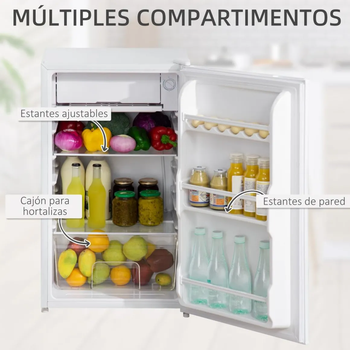 Homcom - Mini Nevera Blanca con Congelador 91L