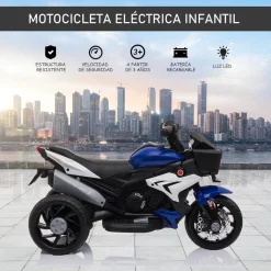 Homcom - Moto eléctrica batería 3 ruedas Trimoto Negro y Azul