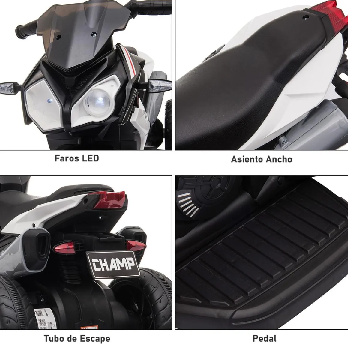 Homcom - Moto eléctrica batería 3 ruedas Trimoto Negro y Blanco