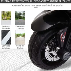 Homcom - Moto eléctrica batería 3 ruedas Trimoto Negro y Blanco