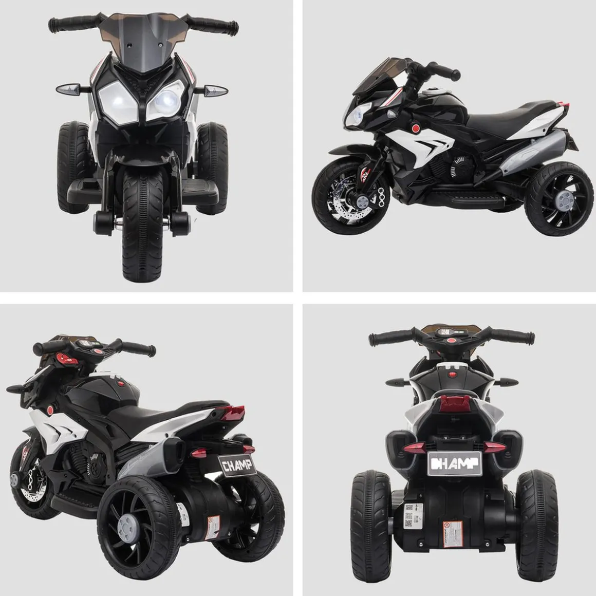 Homcom - Moto eléctrica batería 3 ruedas Trimoto Negro y Blanco