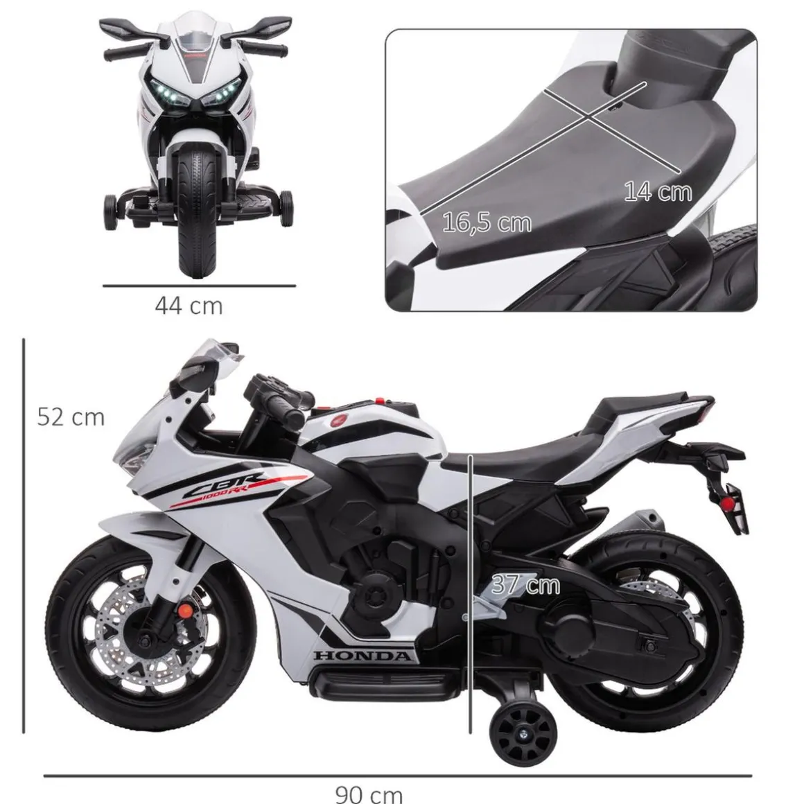 Homcom - Moto eléctrica Honda blanca