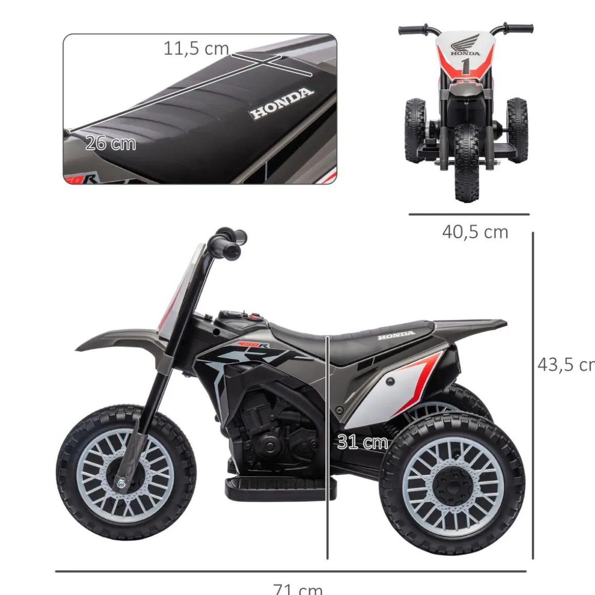 Homcom - Moto eléctrica Honda CRF450RL Gris