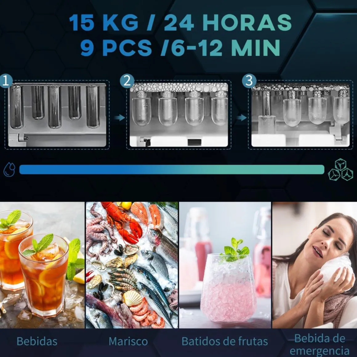 Homcom - Máquina Hielo Plateada 105W