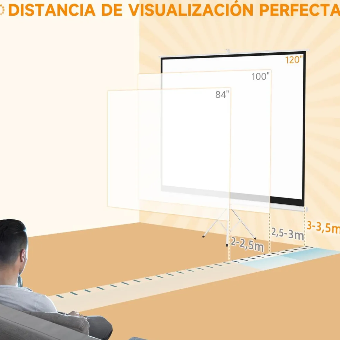 Homcom - Pantalla de proyección 120'' Blanco