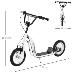 Homcom - Patinete Ajustable Para Niños Blanco/Negro HomCom