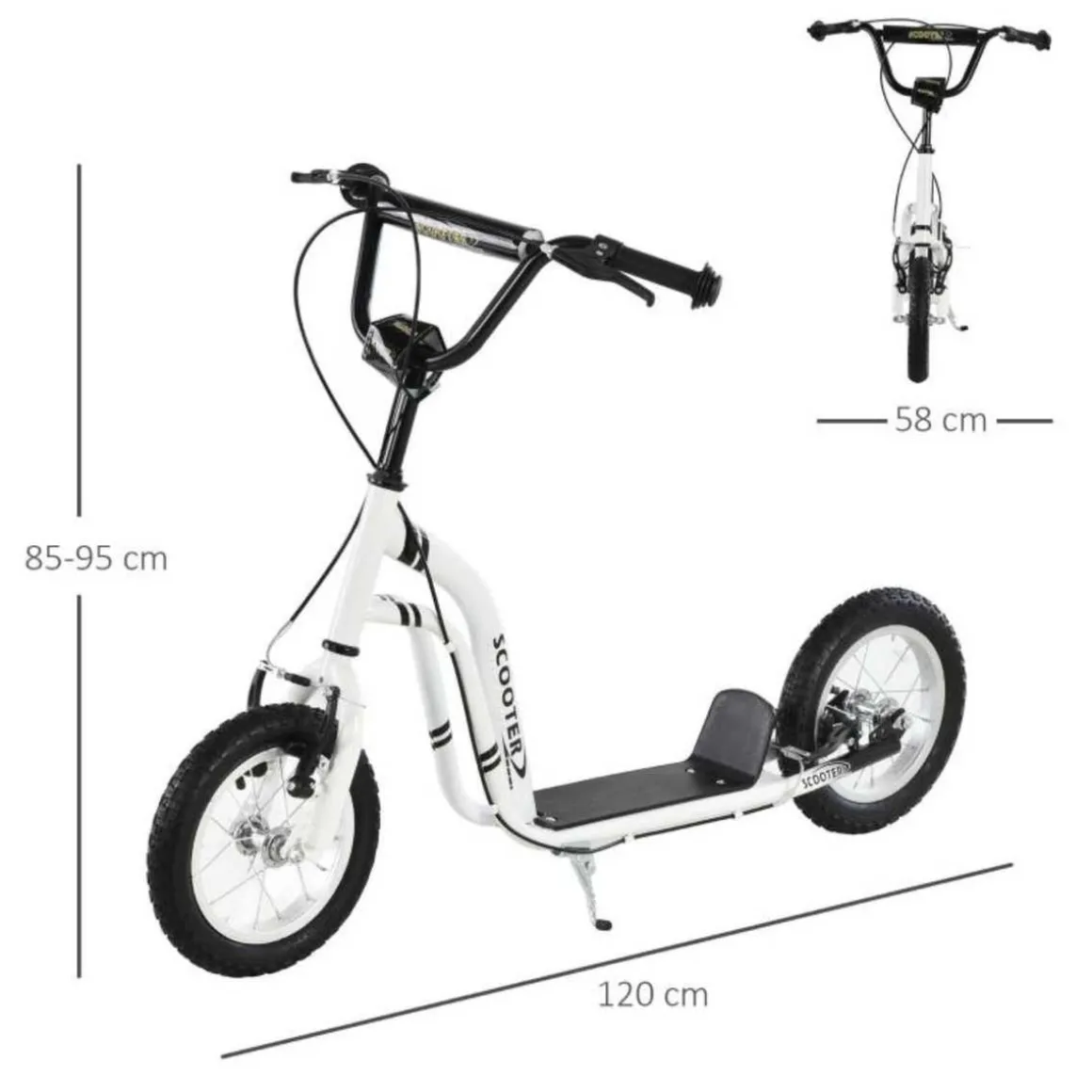 Homcom - Patinete Ajustable Para Niños Blanco/Negro HomCom
