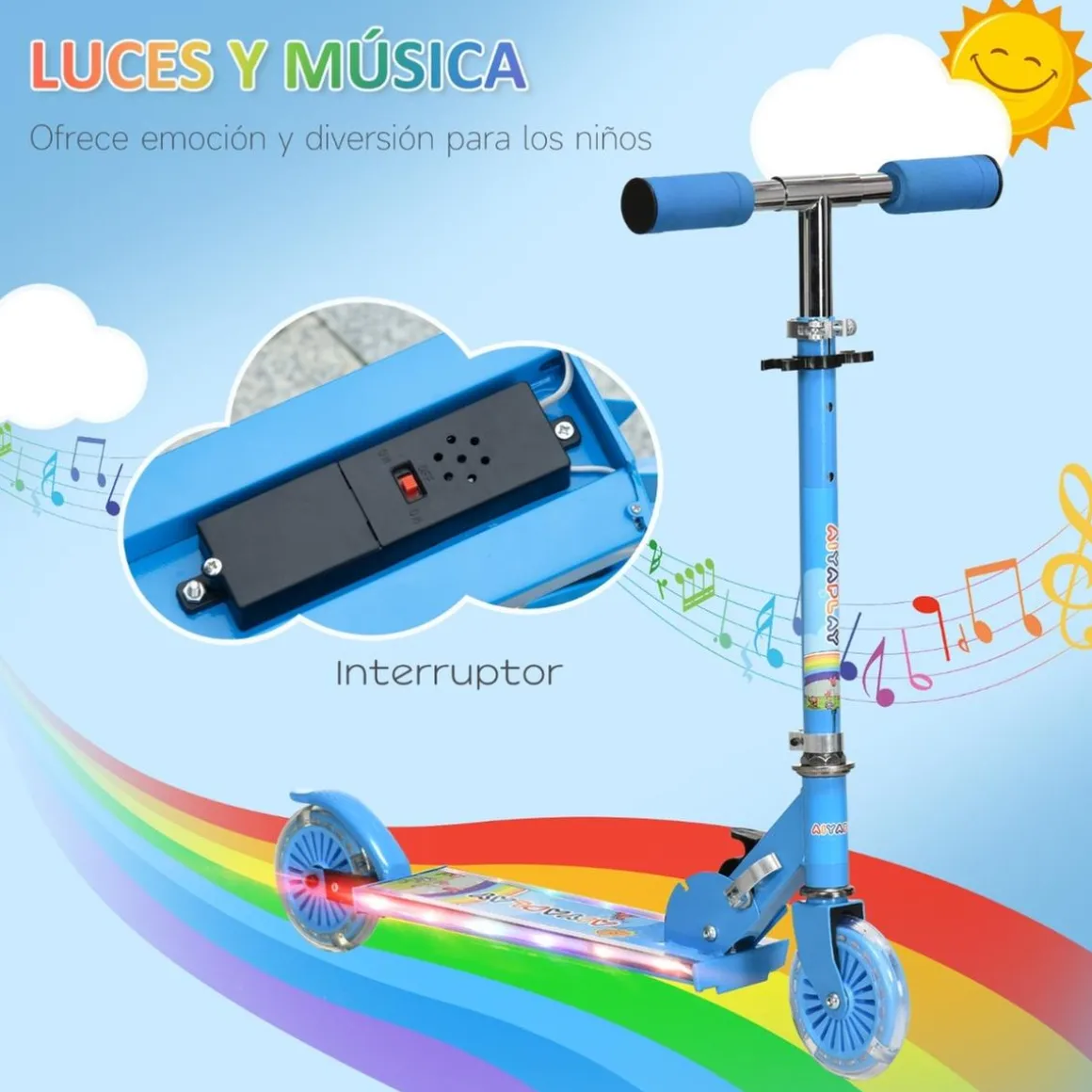 Homcom - Patinete azul con luces y música