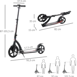Homcom - Patinete plegable aluminio negro
