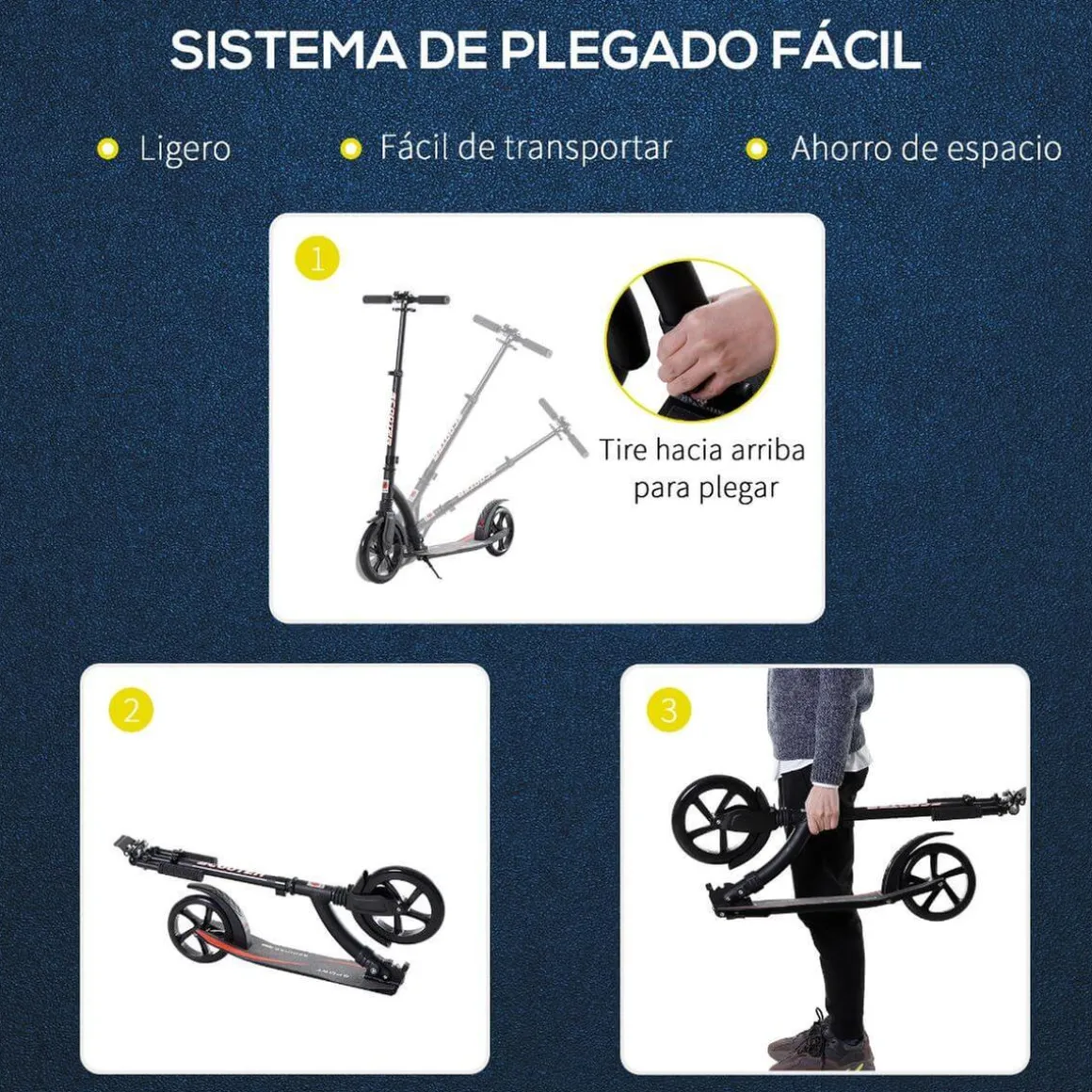 Homcom - Patinete plegable aluminio negro