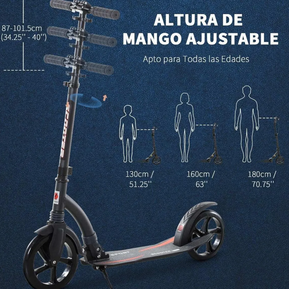Homcom - Patinete plegable aluminio negro