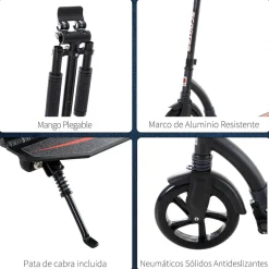 Homcom - Patinete plegable aluminio negro