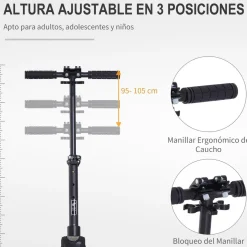 Homcom - Patinete Scooter Ajustable 2 ruedas Grande Negro