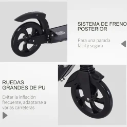 Homcom - Patinete Scooter Ajustable 2 ruedas Grande Negro