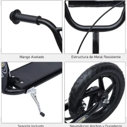 Homcom - Patinete Scooter Ajustable 2 ruedas Negro