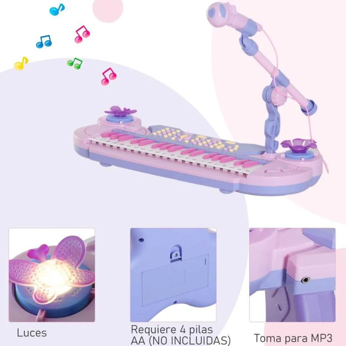 Homcom - Piano Infantil 37 Teclas Rosa HomCom