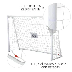 Homcom - Portería de fútbol 186x62x123 cm Blanco