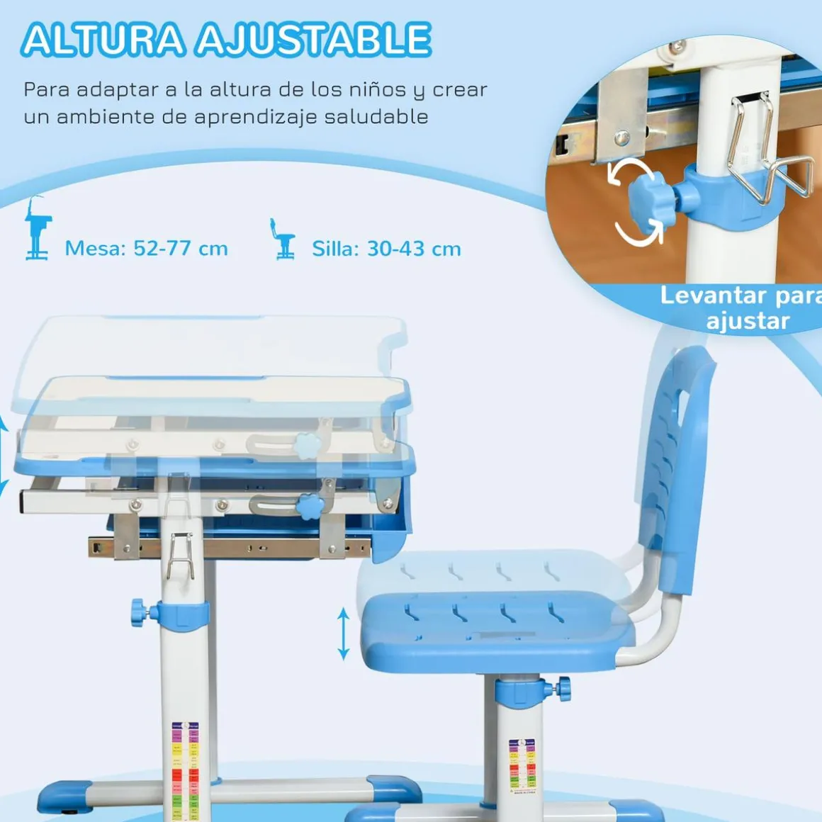 Homcom - Pupitre infantil con silla Azul y Blanco