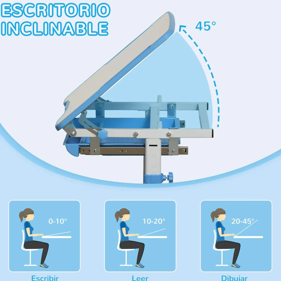 Homcom - Pupitre infantil con silla Azul y Blanco