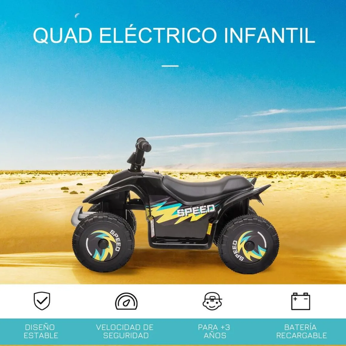 Homcom - Quad Eléctrico Batería 6V Negro