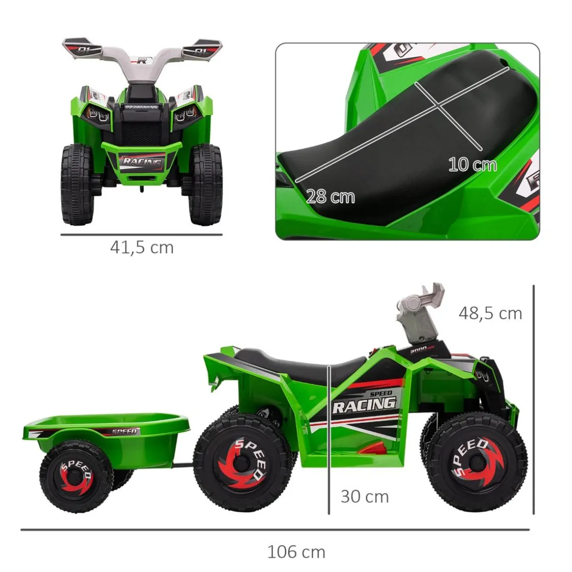 Homcom - Quad eléctrico con remolque