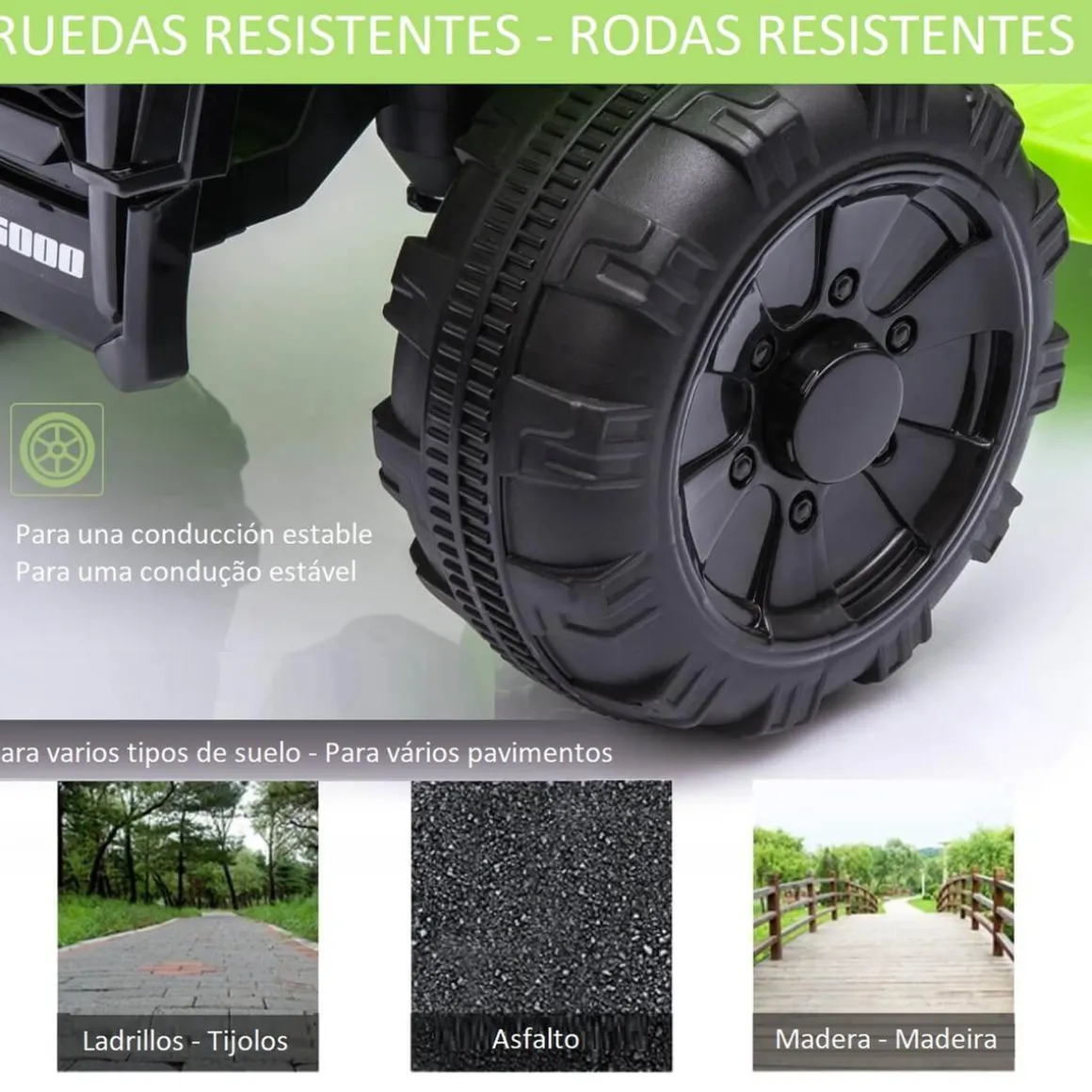 Homcom - Quad eléctrico con faros LED verde