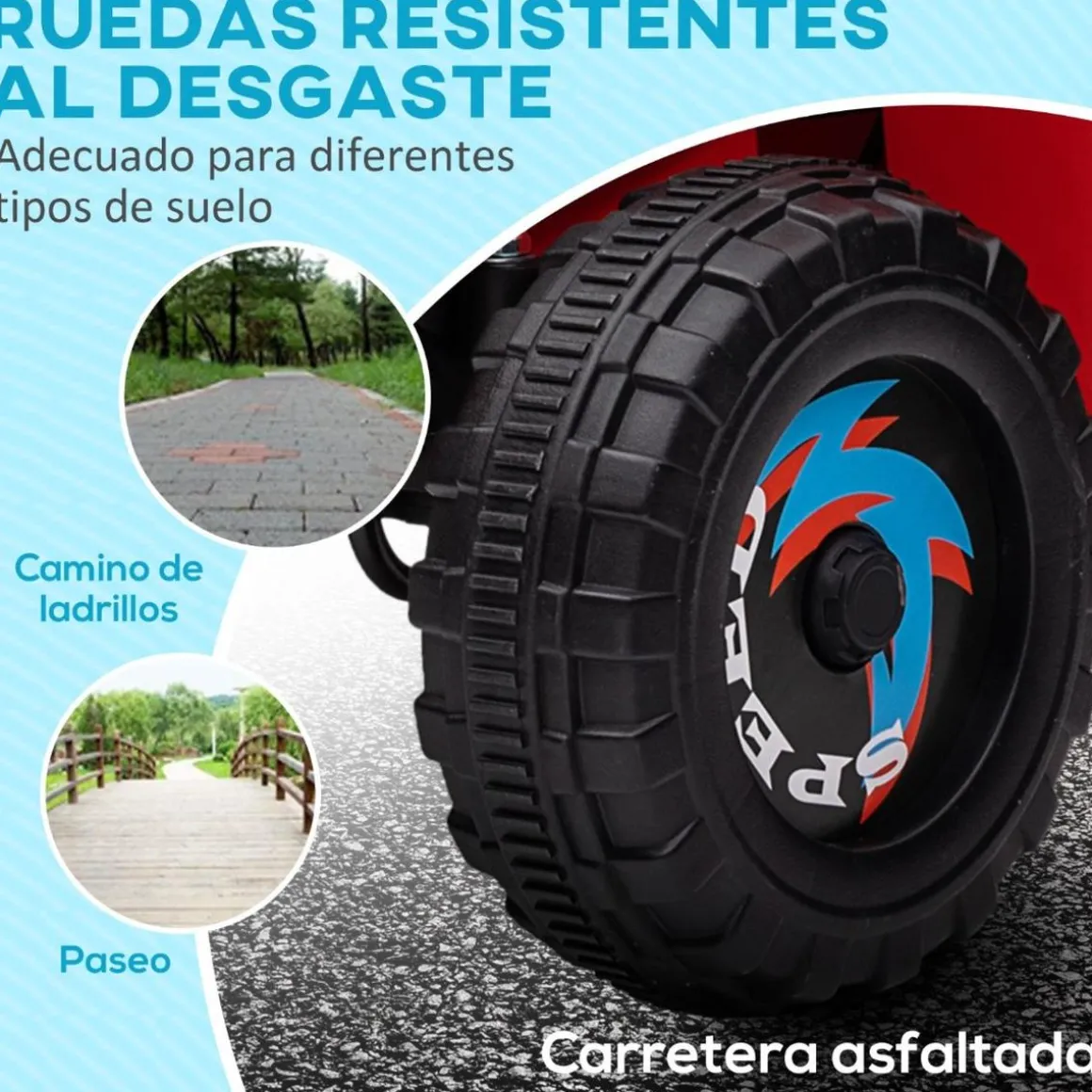 Homcom - Quad Eléctrico Rojo con Remolque