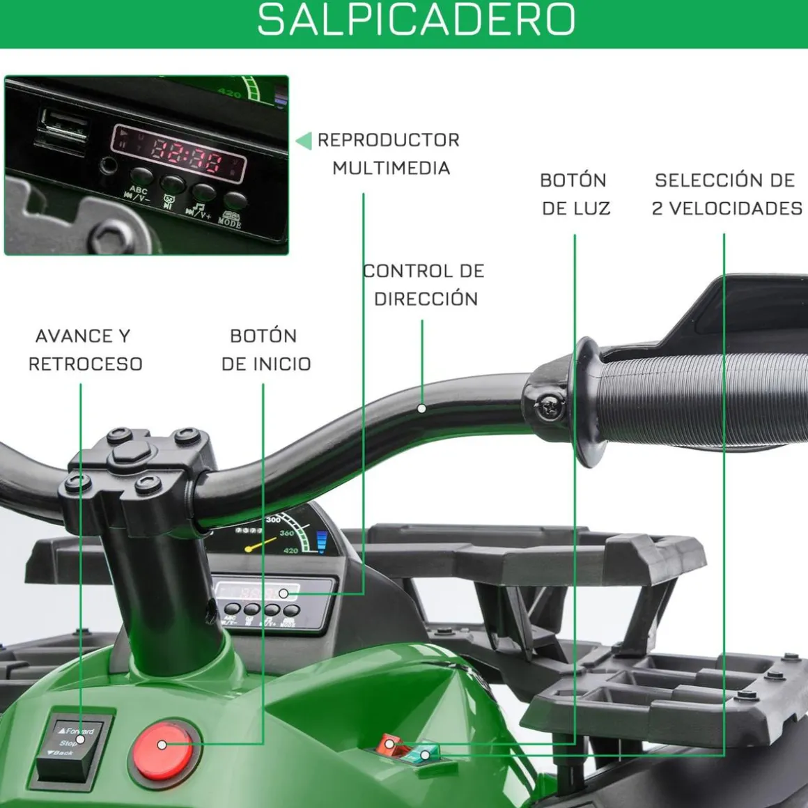 Homcom - Quad eléctrico 12V verde