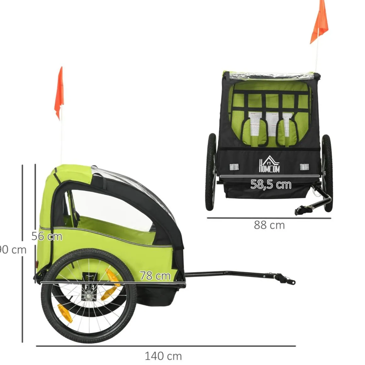 Homcom - Remolque para bicicleta Verde