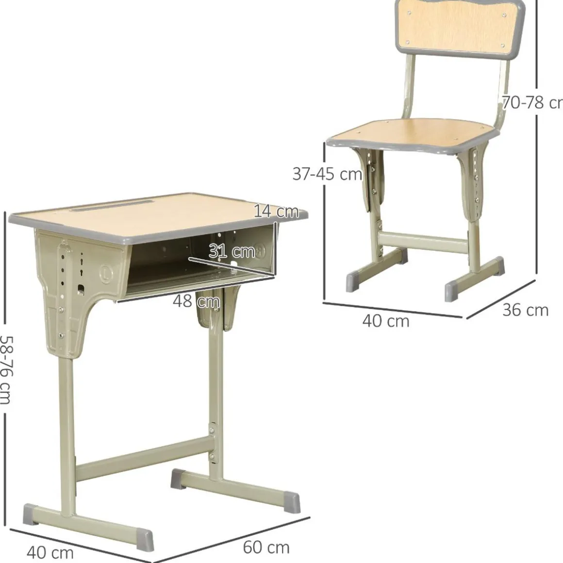 Homcom - Set Pupitre + Silla infantil Vintage