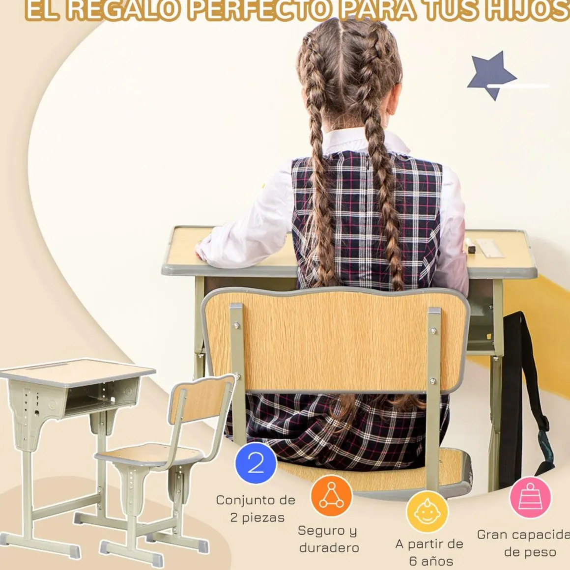 Homcom - Set Pupitre + Silla infantil Vintage