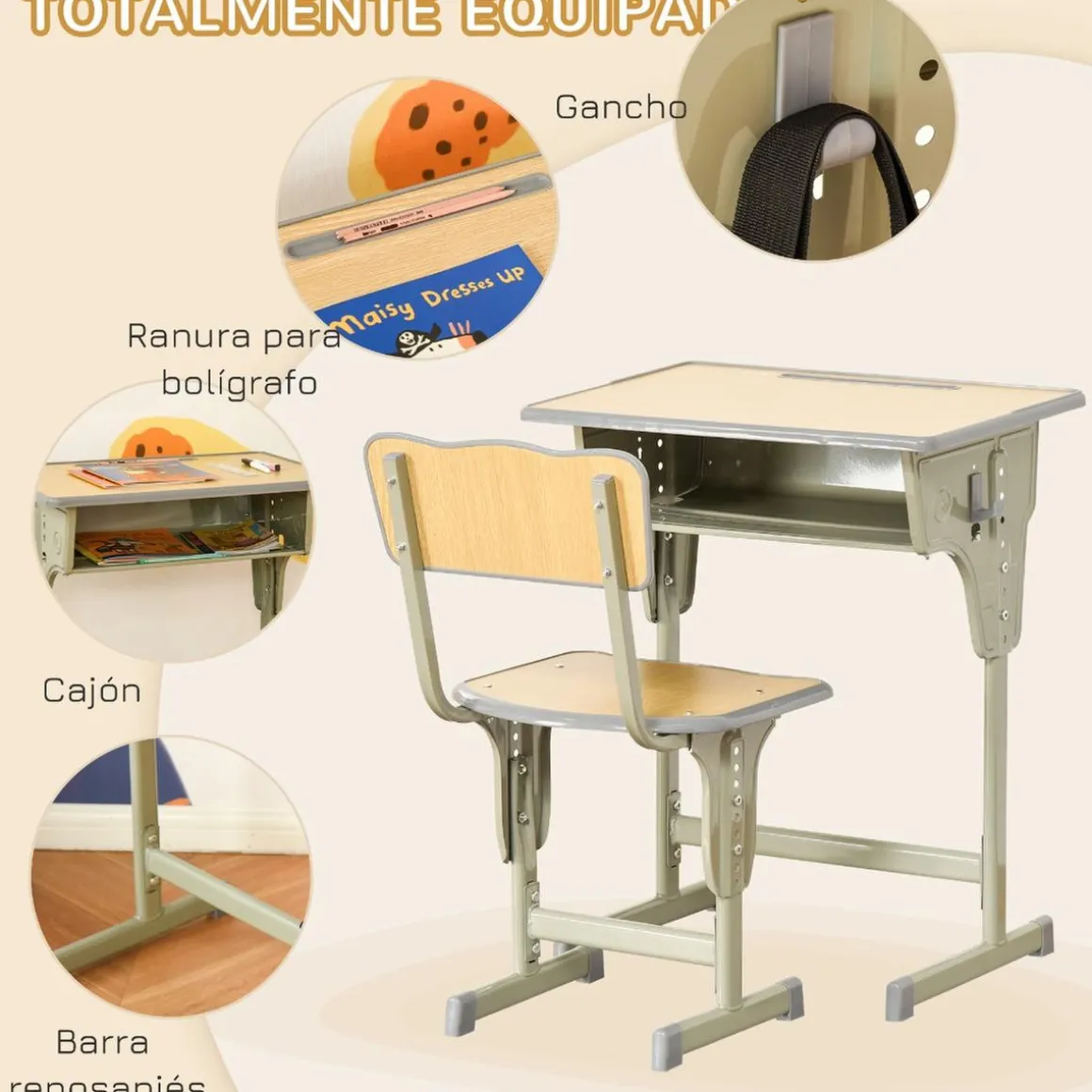 Homcom - Set Pupitre + Silla infantil Vintage