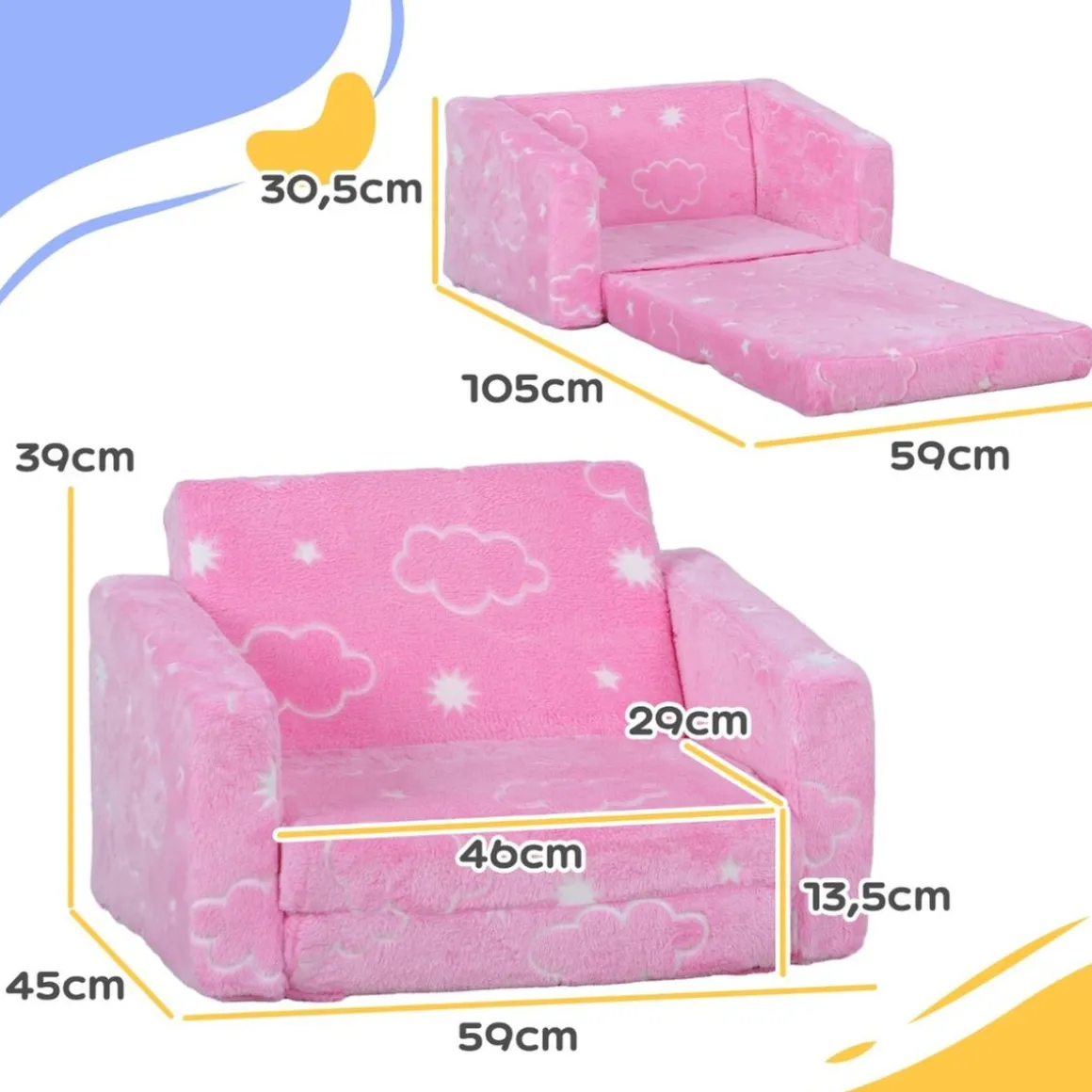 Homcom - Sillón infantil Rosa brilla en la oscuridad