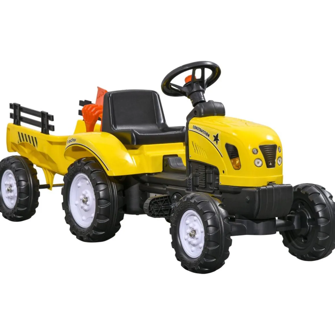 Homcom - Tractor a pedales con remolque amarillo