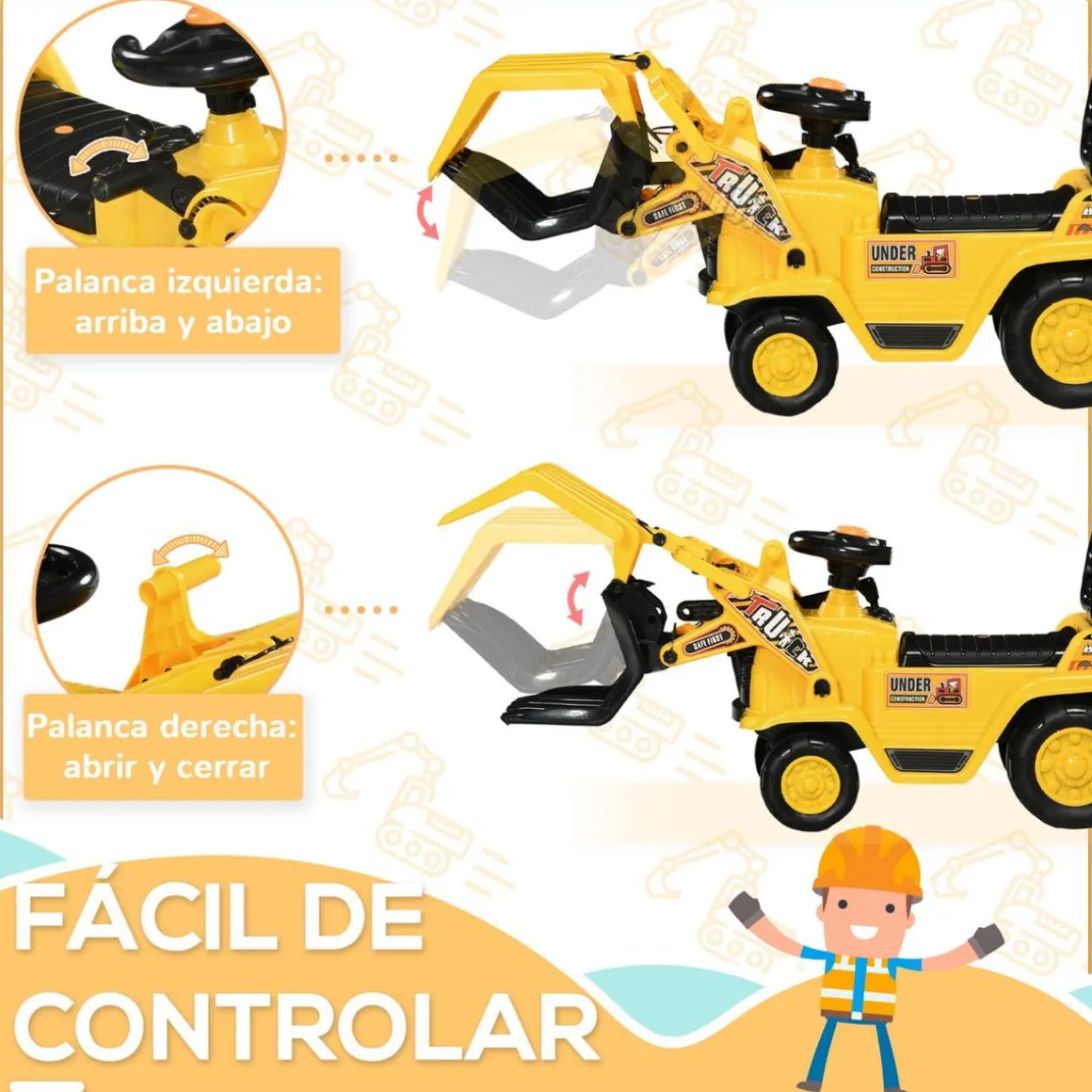 Homcom - Tractor correpasillos sin pedales amarillo