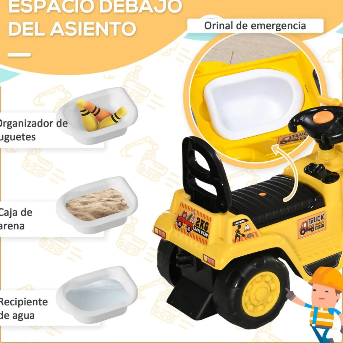 Homcom - Tractor correpasillos sin pedales amarillo