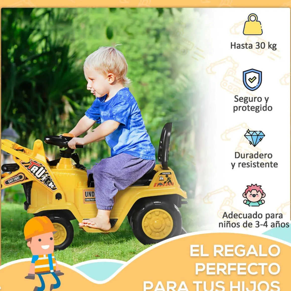 Homcom - Tractor correpasillos sin pedales amarillo
